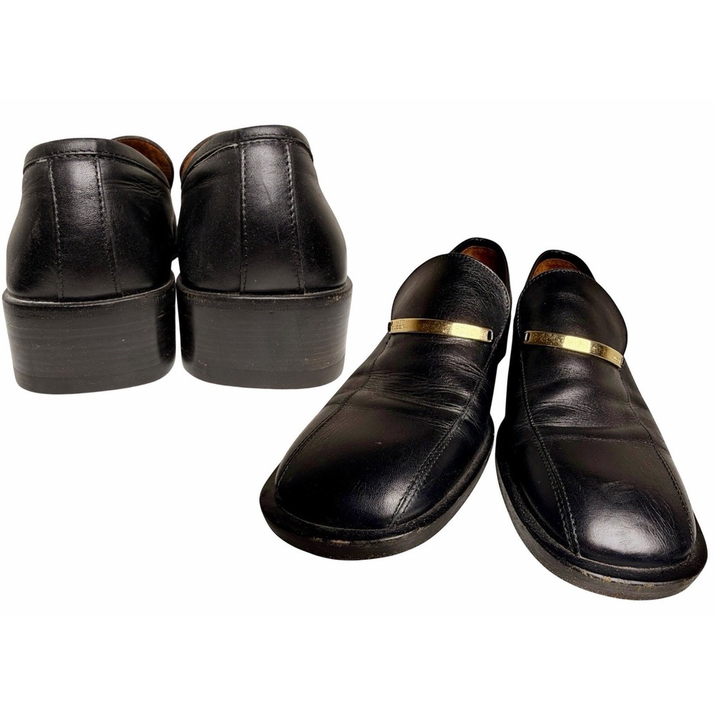Gucci Vintage Black Leather Logo Bar Loafers Men’s 8D Authenticated - Picture 6 of 14